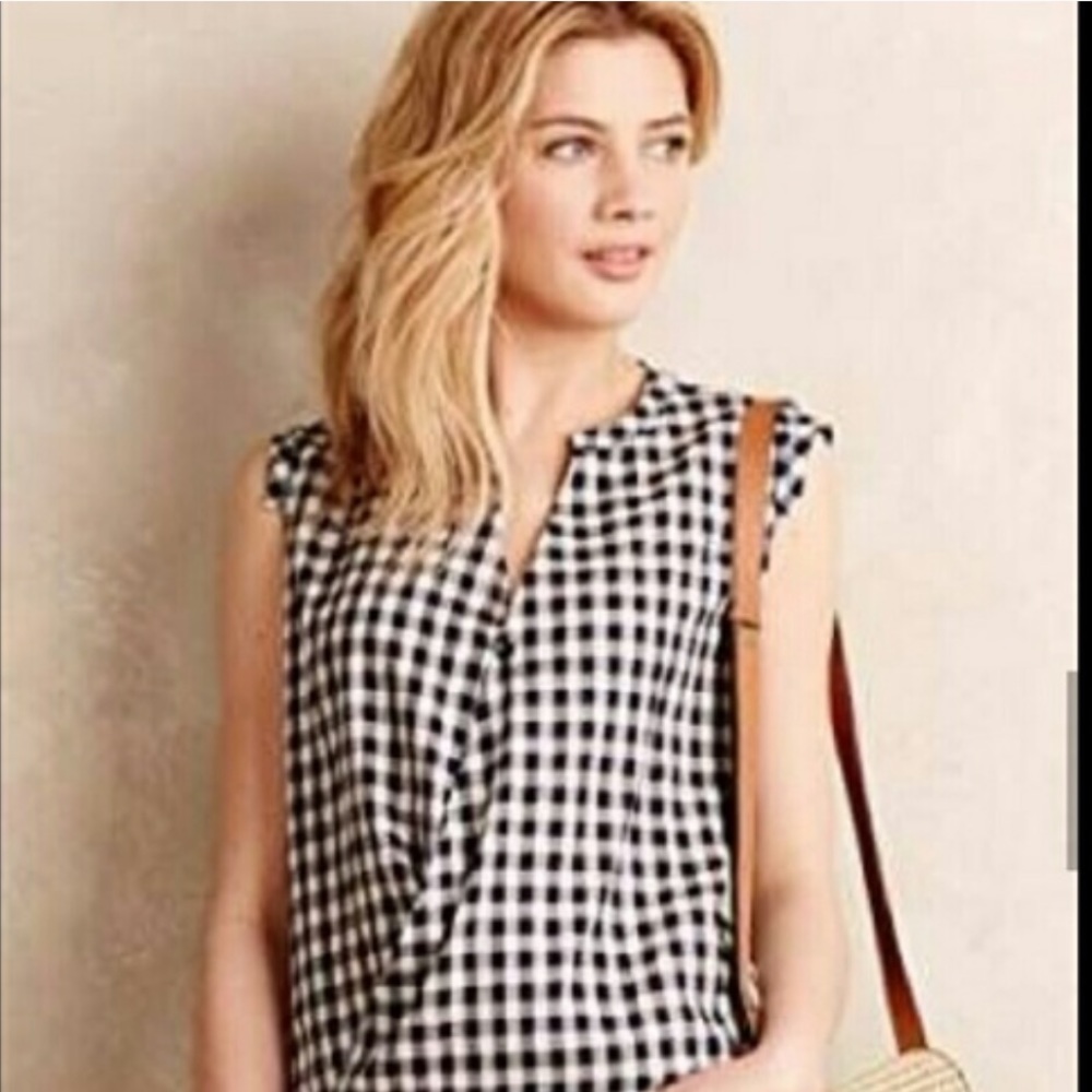Gingham Navy Checkered Flattering Swoop Tank